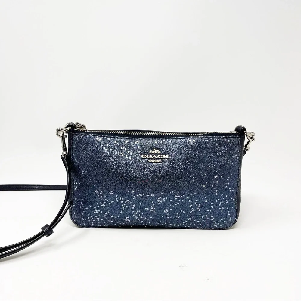 Coach Top Handle Pouch With Star Glitter Crossgrain Leather Bag Crossbody - Picture 2 of 12